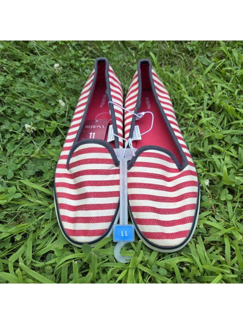 NWT Merona Shoes Womens 11 Flats Slip On Red White Blue Striped